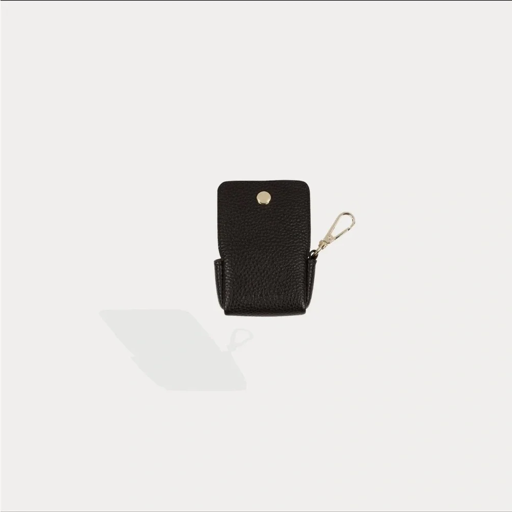 Bandolier Avery Leather AirPod clip on pouch with Gold Hardware black leather